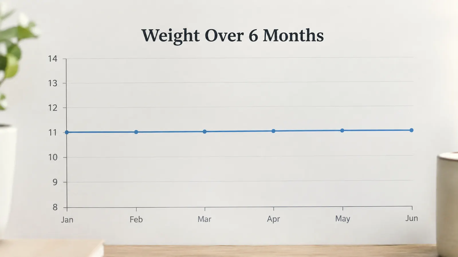 A simple chart showing a cat's weight staying steady over six months on the automatic feeder